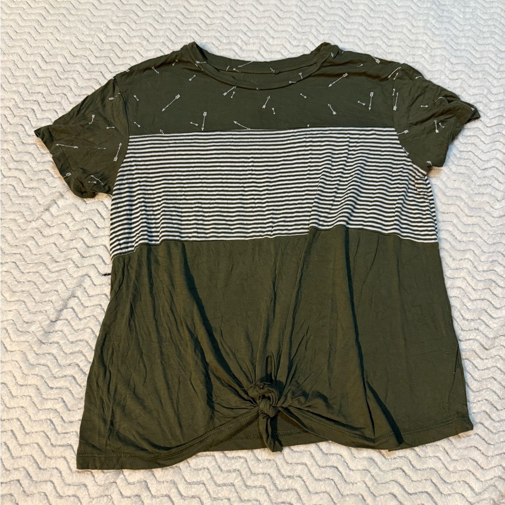 No Boundaries Dark Green and White Striped Tee
